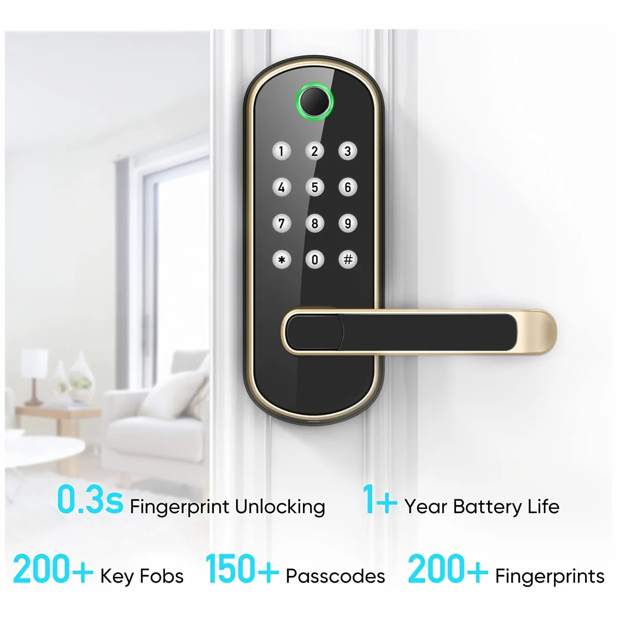 HomeAura Smart Fingerprint Door Lock – Keyless WiFi & App Control